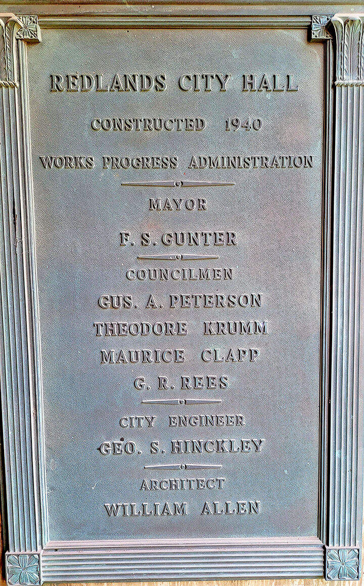 Plaque on the City Hall built in 1940